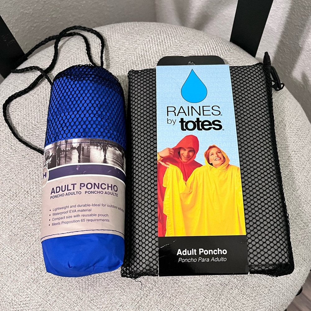 TWO ADULT SIZE BRAND NEW RAIN PONCHO IN THEIR ORIGINAL PACKAGES